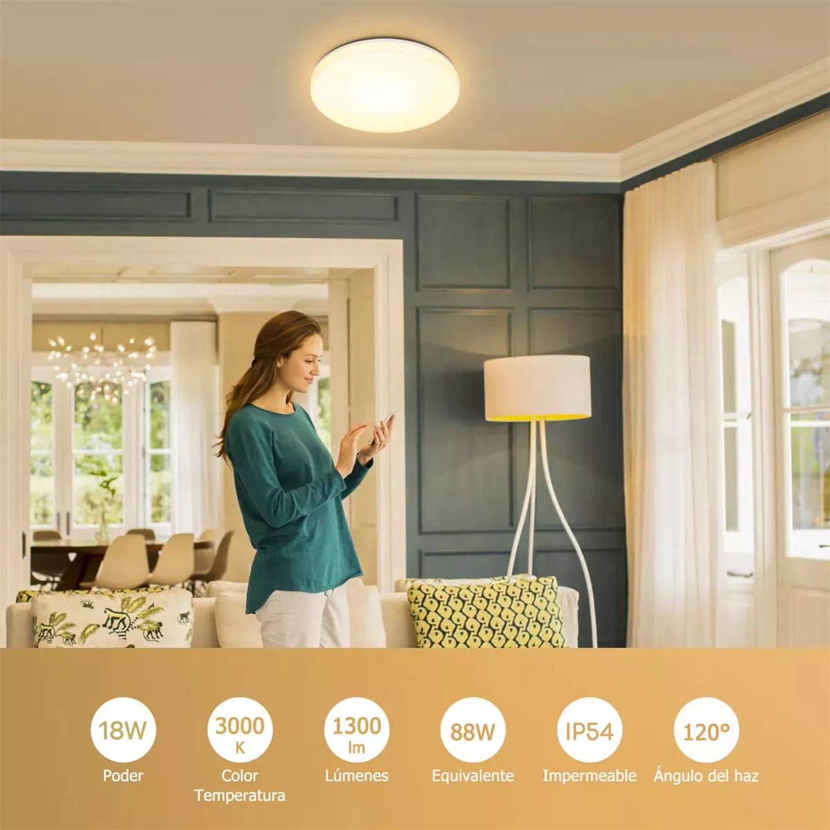 Foto 4 | Lampara De Techo Sobreponer Led 18w Luminaria Plafon Blanca