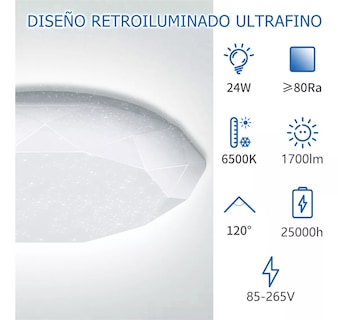 Foto 3 | Lampara De Techo Sobreponer Led 24w Luminaria Plafon Blanca Estructura Blanco