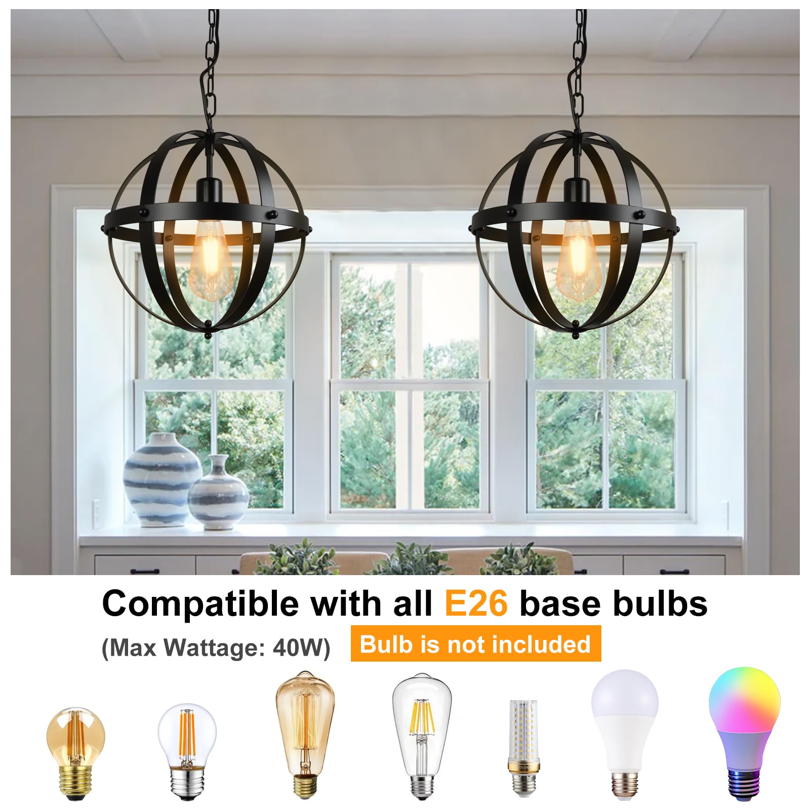 Foto 4 pulgar | Lámpara Colgante Dinglilighting Vintage Globe Black - Venta Internacional.