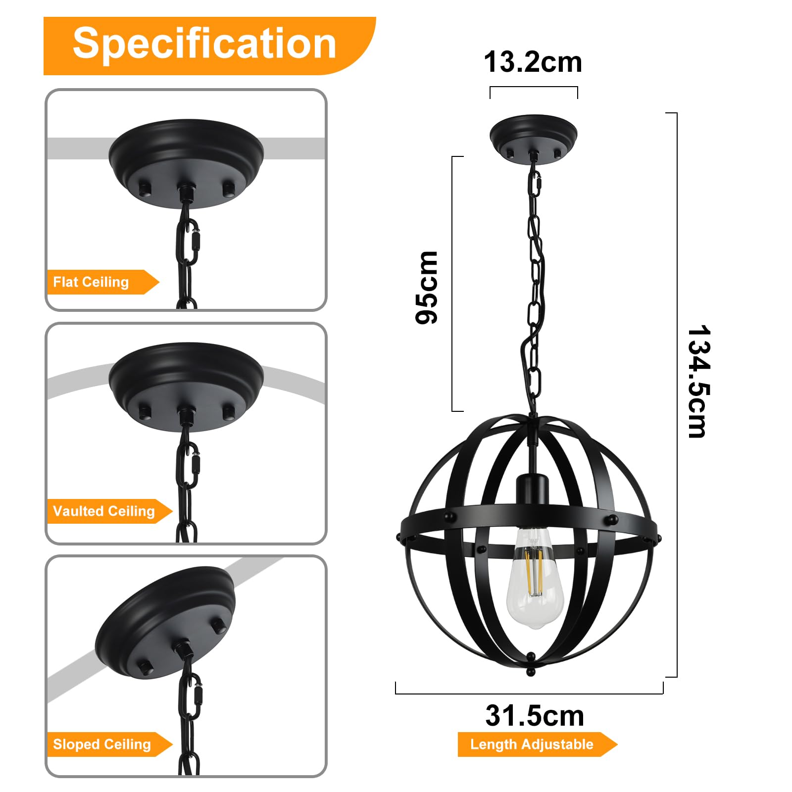 Foto 6 pulgar | Lámpara Colgante Dinglilighting Vintage Globe Black - Venta Internacional.