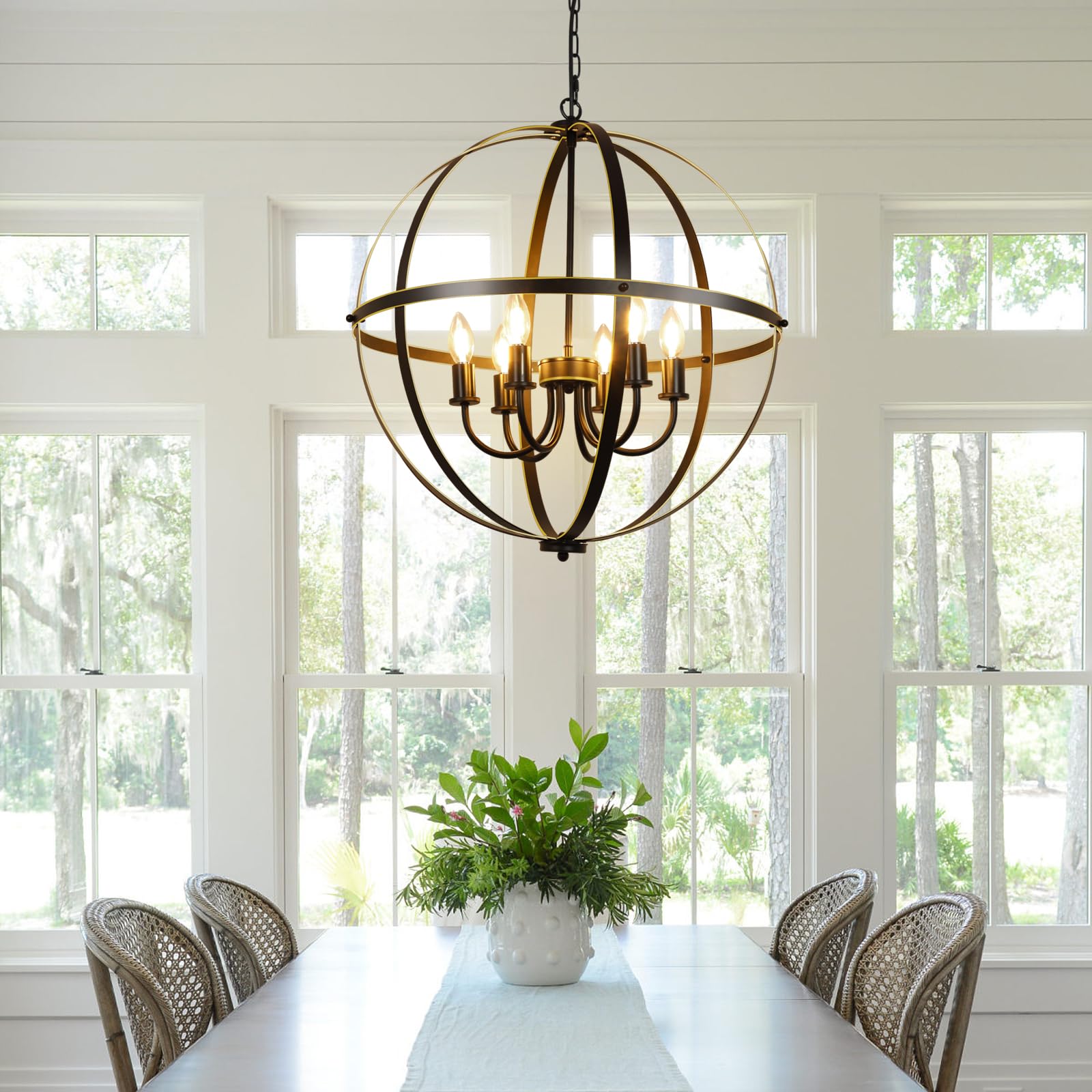 Foto 2 | Lámpara Colgante Chandelier Dllt Con Forma De Orbe, 6 Luces, Color Negro Y Dorado, 60 W - Venta Internacional.
