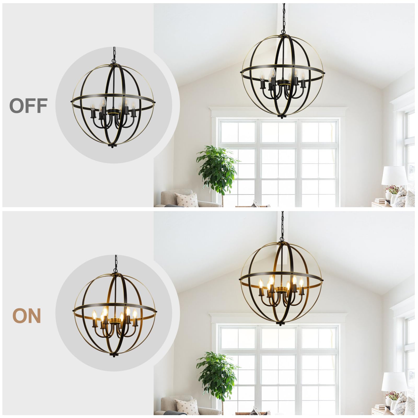 Foto 8 pulgar | Lámpara Colgante Chandelier Dllt Con Forma De Orbe, 6 Luces, Color Negro Y Dorado, 60 W - Venta Internacional.
