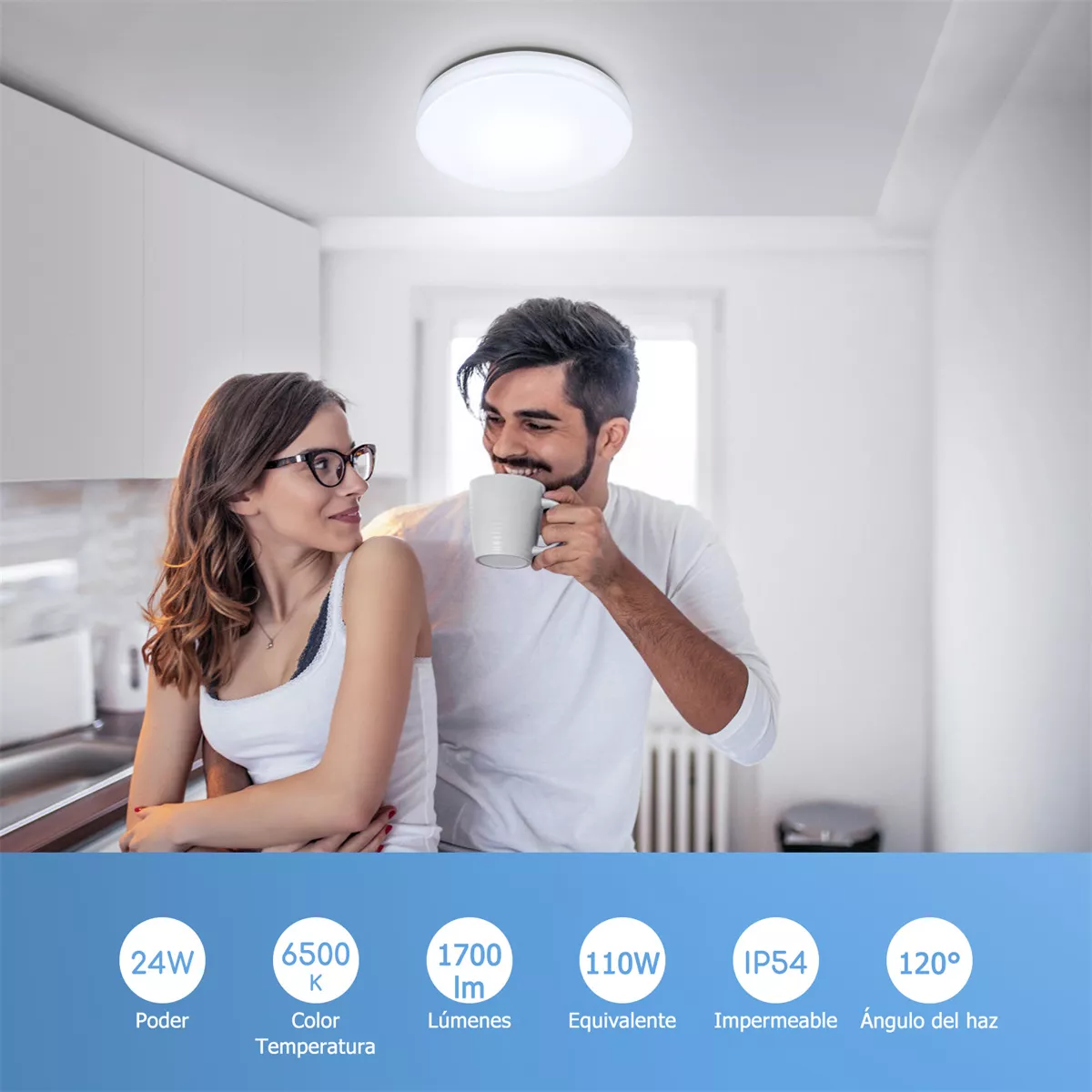 Foto 4 | Lampara De Techo Sobreponer Led 24w Luminaria Plafon Blanca
