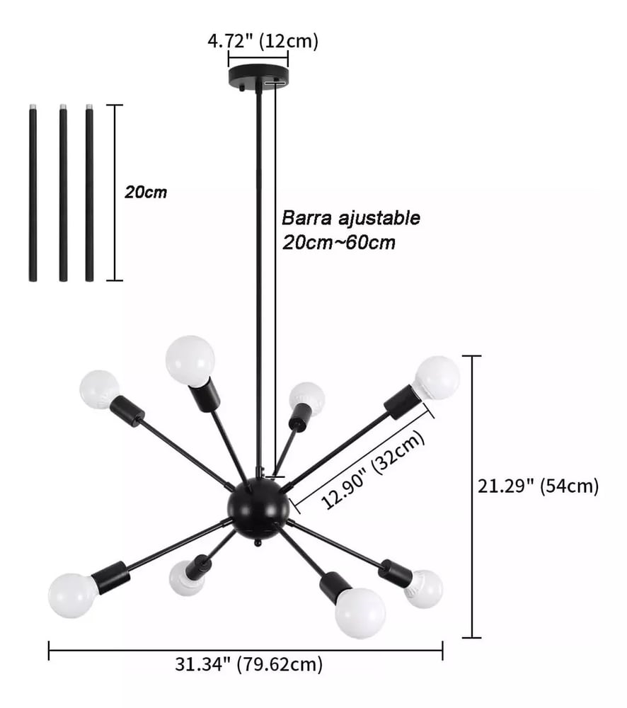 Foto 6 pulgar | Lámpara De Techo Moderna De 8 Luces E27 Para Colgantes De Dormitorio - Venta Internacional.