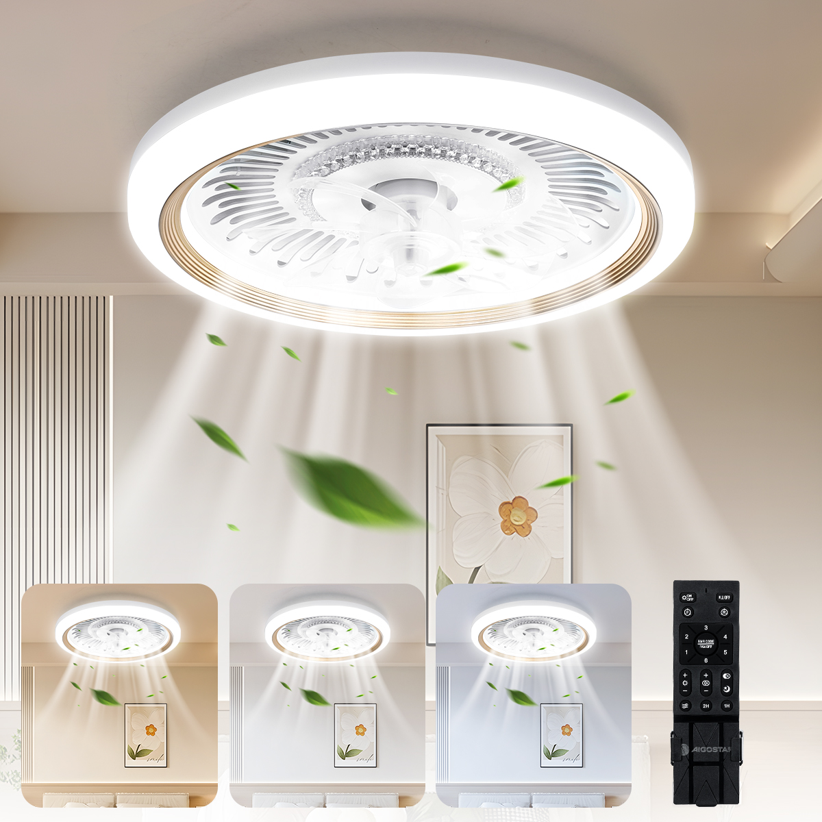 Foto 1 | Ventilador De Techo Con Control Remoto Lámpara Led 19.7''40w