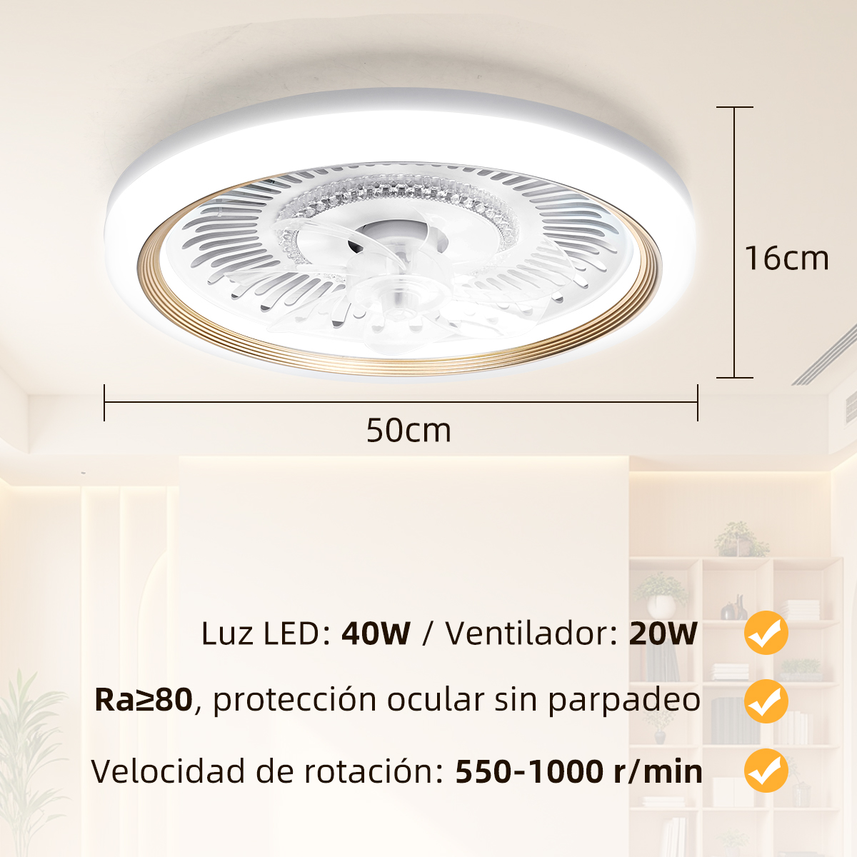Foto 6 pulgar | Ventilador De Techo Con Control Remoto Lámpara Led 19.7''40w