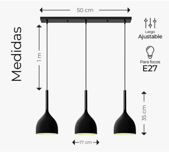 Foto 4 pulgar | Lámpara Xtellar Colgante Moderna Candelabro 3 Cabezas Altura Ajustable