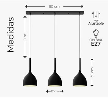 Foto 3 | Lámpara Xtellar Colgante Moderna Candelabro 3 Cabezas Altura Ajustable