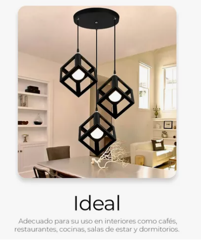 Foto 5 pulgar | Lámpara Decorativa Colgante Vintage Xtellar Moderna 3 Cabezas Negra