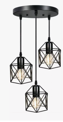 Lámpara Xtellar  Colgante E26 Ajustable Con 3 Jaula Vintage Negro
