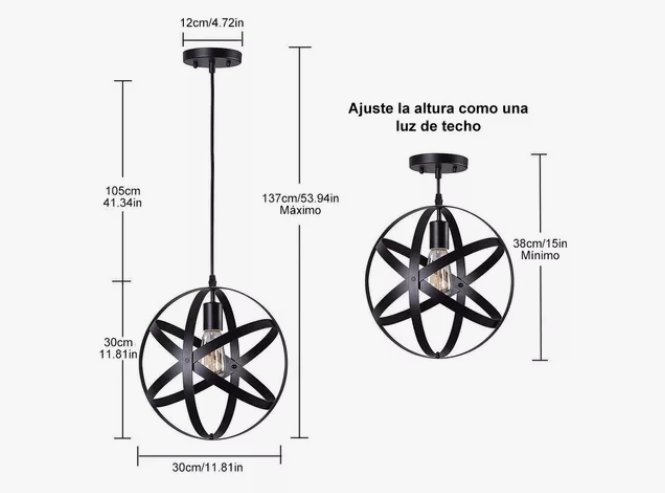 Foto 2 | Lámpara Xtellar Colgante Esférica De Metal Industrial Rústico