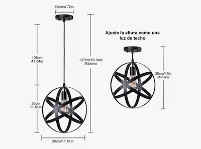 Foto 2 | Lámpara Xtellar Colgante Esférica De Metal Industrial Rústico