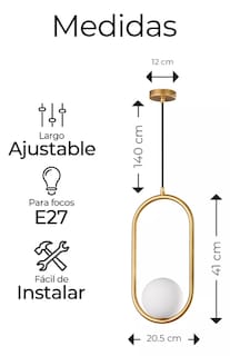 Foto 2 | Lámpara De Techo Xtellar Moderna Candelabro De Globo Chip Dorado