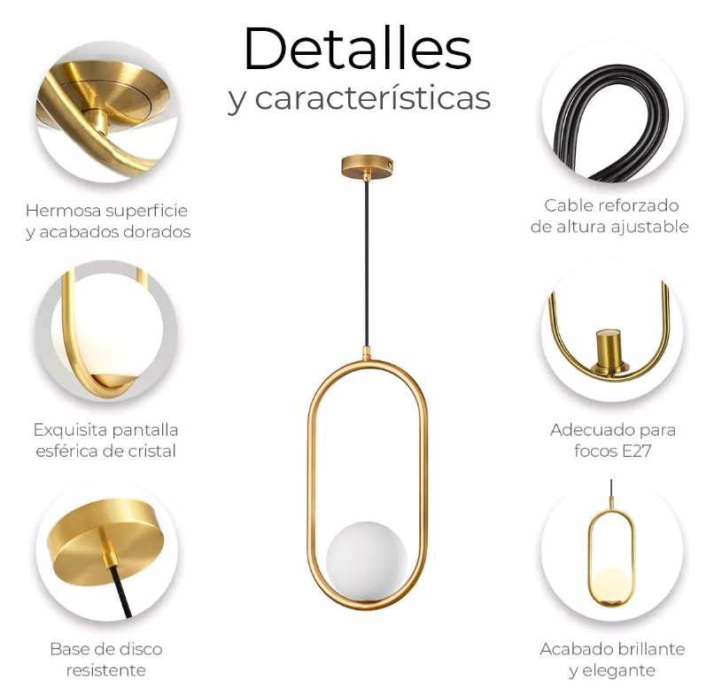 Foto 3 | Lámpara De Techo Xtellar Moderna Candelabro De Globo Chip Dorado