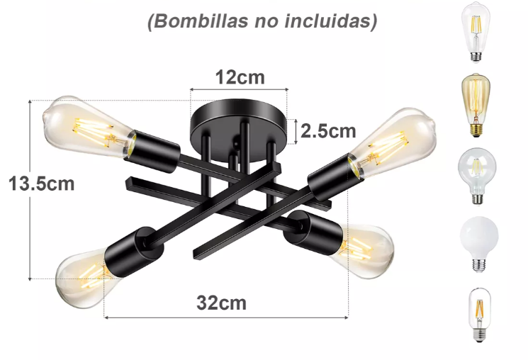 Foto 3 | Moderna Lámpara Xtellar De Techo Negro Spider 4 Luces