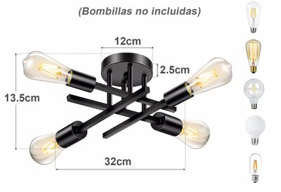 Foto 3 | Moderna Lámpara Xtellar De Techo Negro Spider 4 Luces