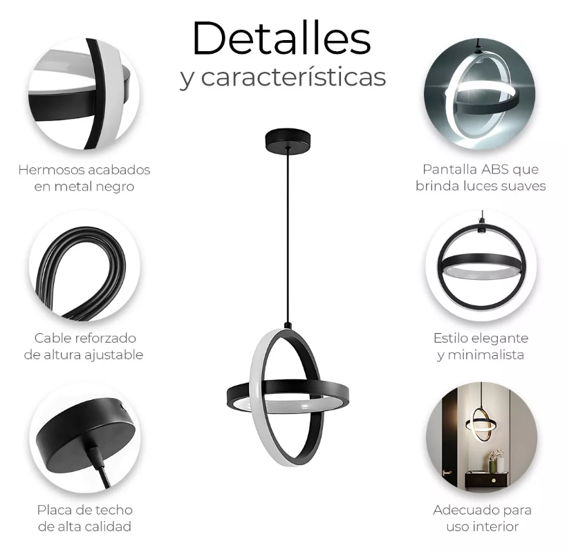 Foto 4 | Lámpara Colgante Xtellar Candil Circular Nórdico Led Negro