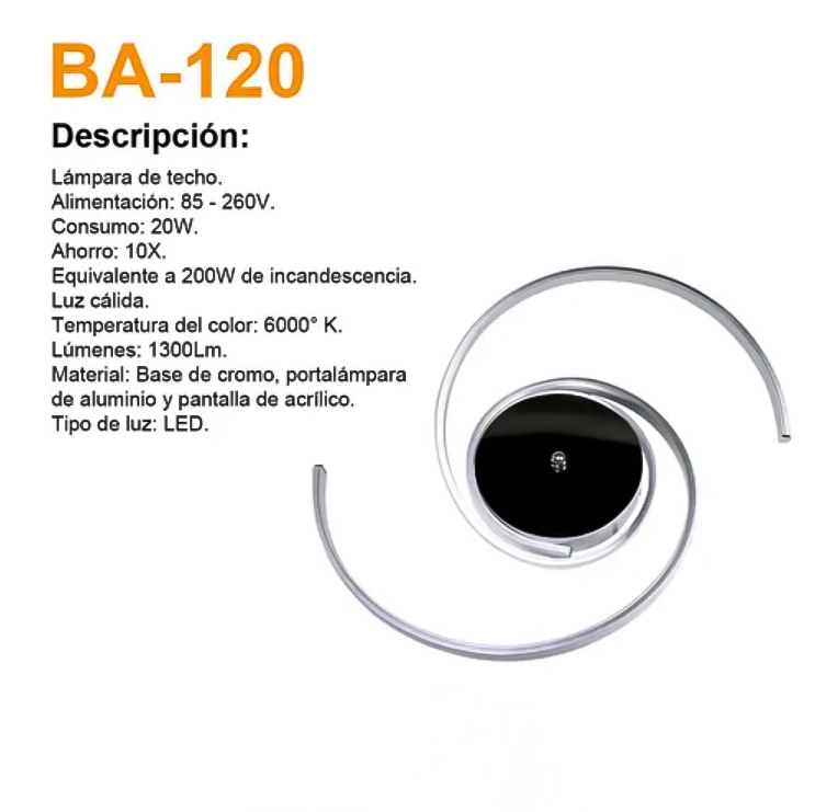 Foto 4 pulgar | Lampara Techo Luz Calida Ba-120 20w Decorativa 1300 Lm Color Gris