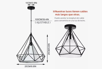 Foto 2 | Lámpara de Techo Xtellar Colgante con Forma de Diamante Negro