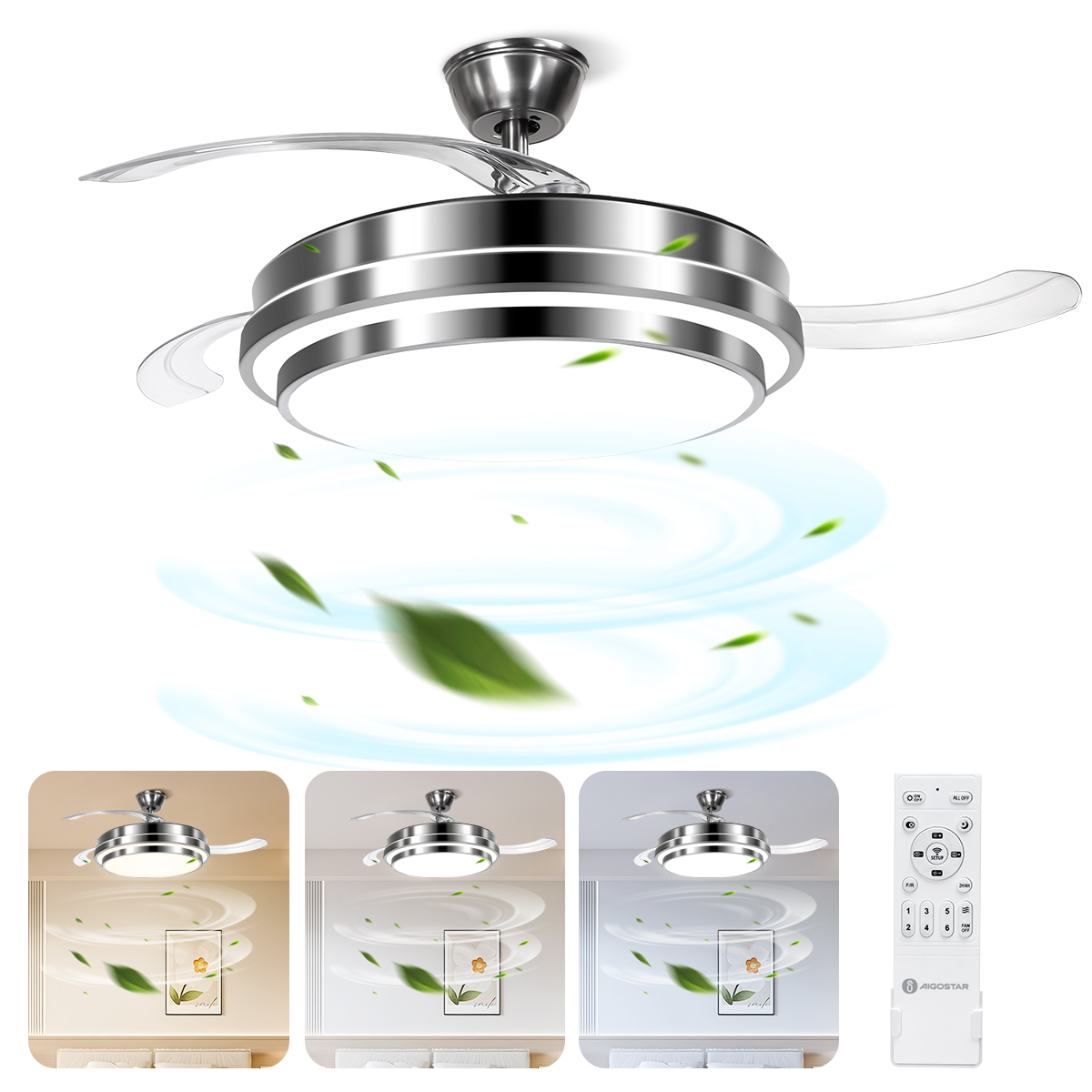 Ventilador De Techo Con Control Remoto Lámpara Led 42''
