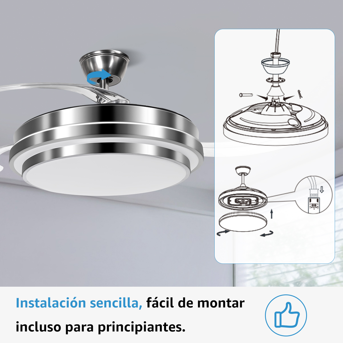 Foto 6 | Ventilador De Techo Con Control Remoto Lámpara Led 42''