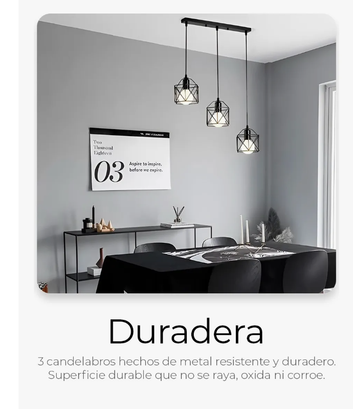 Foto 5 | Lampara De Techo Decorativa Vintage Candelabro De 3 Cabezas