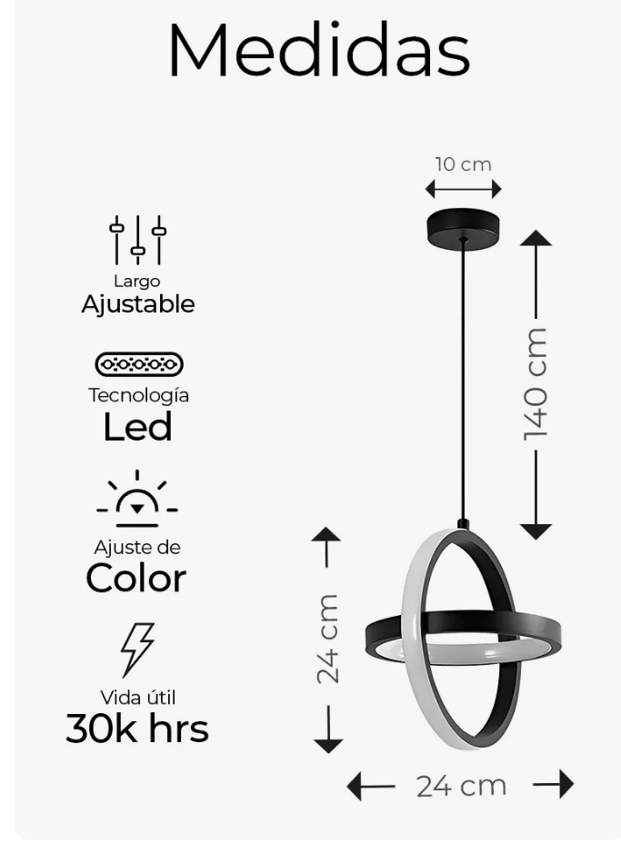 Foto 4 pulgar | Lámpara Colgante Candil Circular Nórdico Led 3 Atenuaciones Estructura Negro
