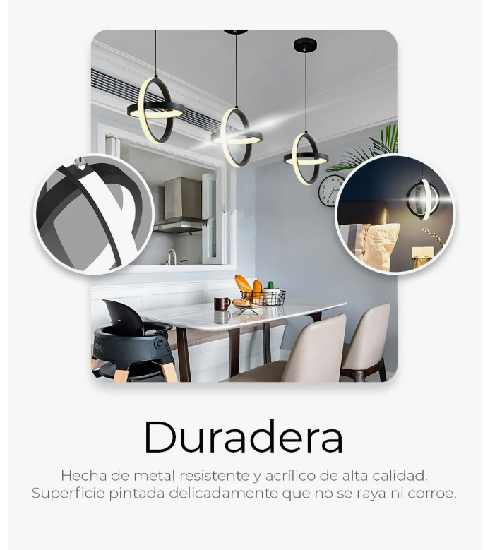 Foto 5 | Lámpara Colgante Candil Circular Nórdico Led 3 Atenuaciones Estructura Negro