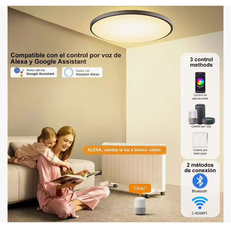 Foto 3 | Lámparas De Techo Decorativa Para Sala Inteligente Alexa Rgb