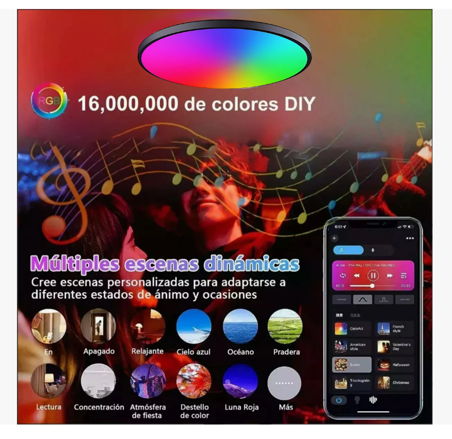 Foto 5 | Lámparas De Techo Decorativa Para Sala Inteligente Alexa Rgb