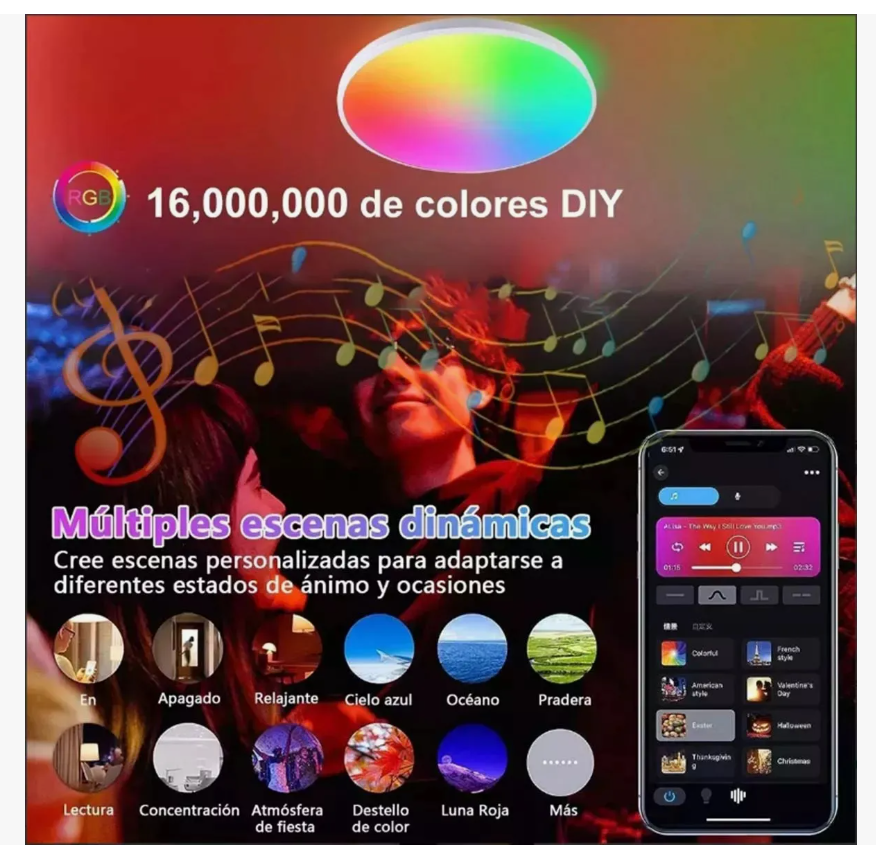 Foto 7 pulgar | Lámparas De Techo Decorativa Para Sala Inteligente Alexa Rgb