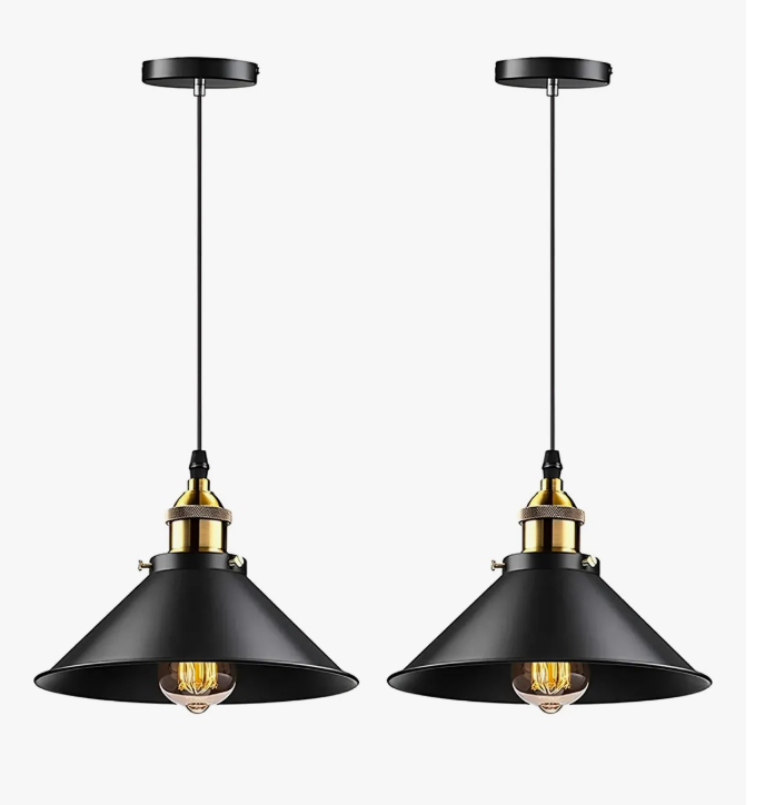 2 Lámparas Colgantes De Techo Vintage Metal Ajustable Negro