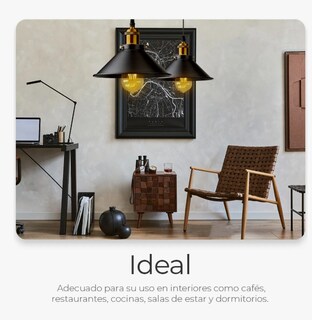 Foto 4 | 2 Lámparas Colgantes De Techo Vintage Metal Ajustable Negro