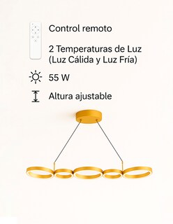 Foto 2 | Lampara Decorativo Suspendido Para Sala De Aluminio Y Silicona, Acabado Dorado, Con Control Remoto – 1 Unidad