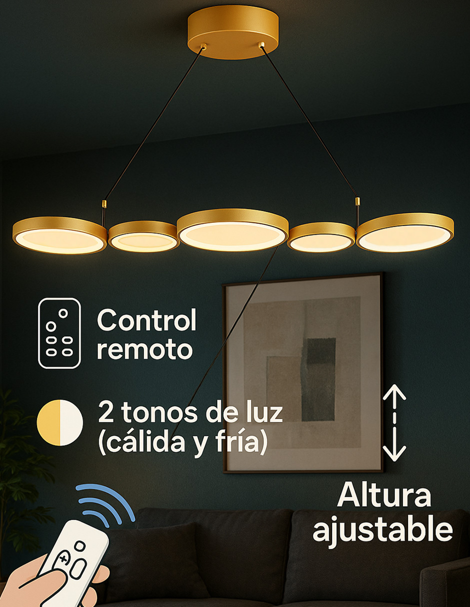 Foto 3 | Lampara Decorativo Suspendido Para Sala De Aluminio Y Silicona, Acabado Dorado, Con Control Remoto – 1 Unidad