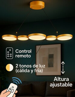 Foto 3 | Lampara Decorativo Suspendido Para Sala De Aluminio Y Silicona, Acabado Dorado, Con Control Remoto – 1 Unidad