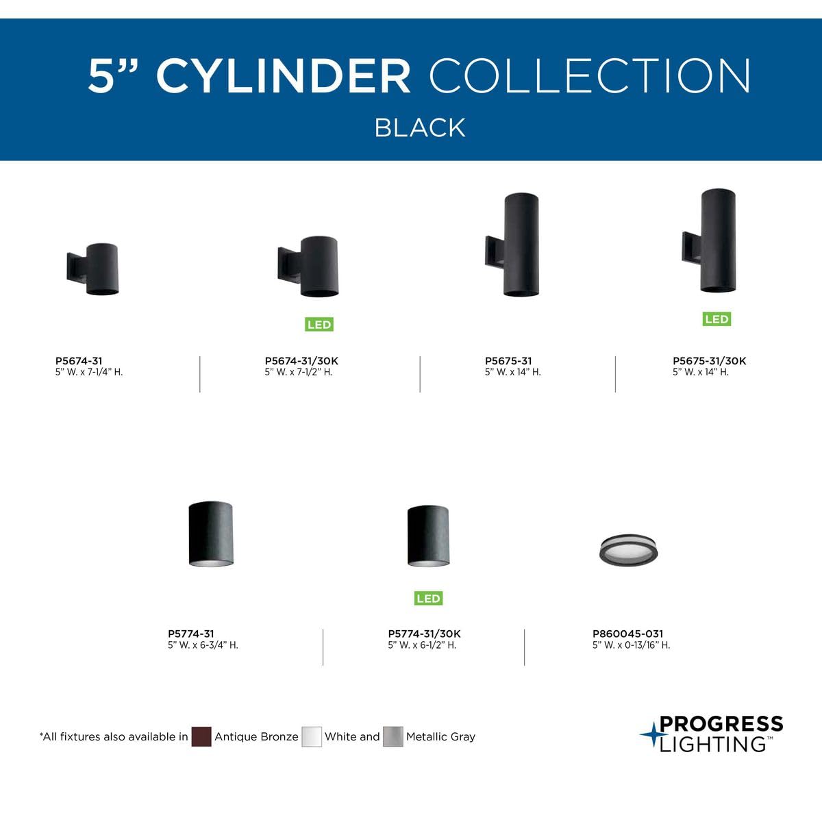 Foto 6 | Lámpara De Techo Progress Lighting Cylinder Collection 5, Color Negro - Venta Internacional.