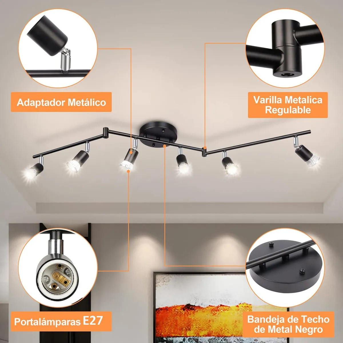 Foto 5 | Iluminación De Riel Beug Led De 6 Luces,nergo