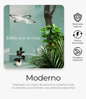 Foto 3 | Lámpara De Techo Candil Colgante Moderna Led Dos Anillos Estructura Negro