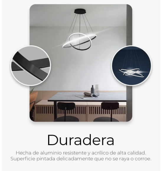 Foto 4 | Lámpara De Techo Candil Colgante Moderna Led Dos Anillos Estructura Negro