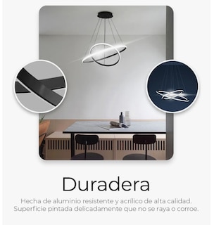 Foto 4 | Lámpara De Techo Candil Colgante Moderna Led Dos Anillos Estructura Negro