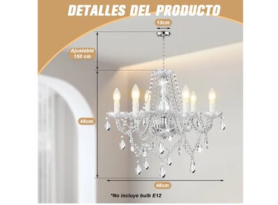 Foto 2 | Lámpara Colgante Xtellar De Cristal, Estilo Vintage, Elegante Y Moderna Con 6 Luces