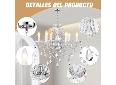 Foto 3 | Lámpara Colgante Xtellar De Cristal, Estilo Vintage, Elegante Y Moderna Con 6 Luces