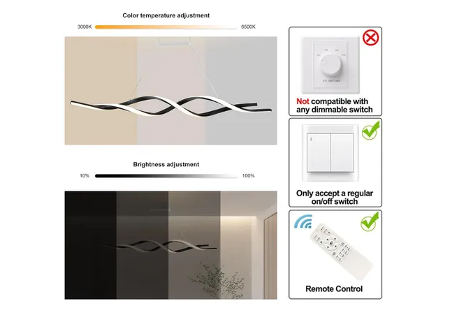 Foto 5 pulgar | Xtellar Lámpara De Techo Led Moderna Colgante 3000k-6000k, Iluminación Minimalista De Cocina En Color Chic Negro