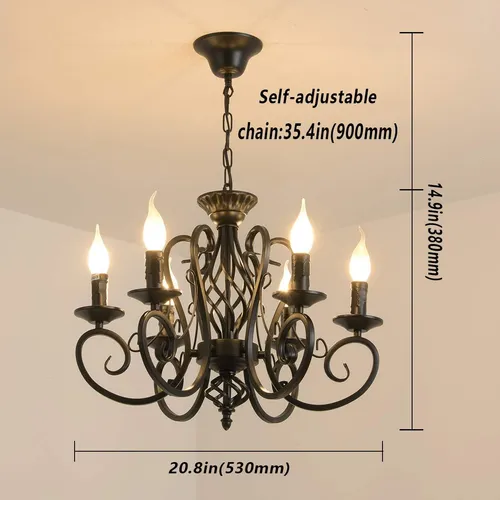 Foto 5 pulgar | Lámparas De Techo Vintage Xtellar Con Estilo Francés, Candelabro De 6 Luces, Color Negro: Iluminación Elegante Pa