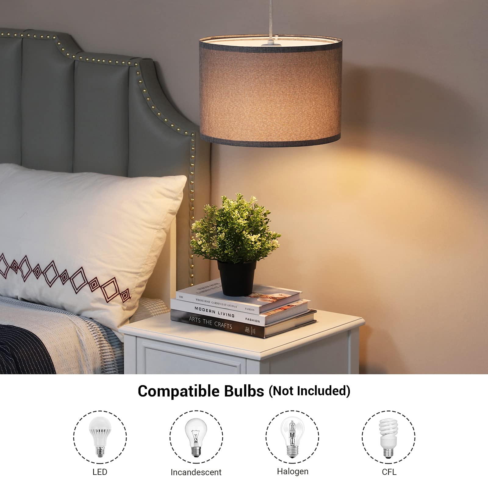 Foto 5 pulgar | Lámpara De Pared Enchufable Dewenwils, Lámpara Colgante De Tela Gris De 15 Pies - Venta Internacional.