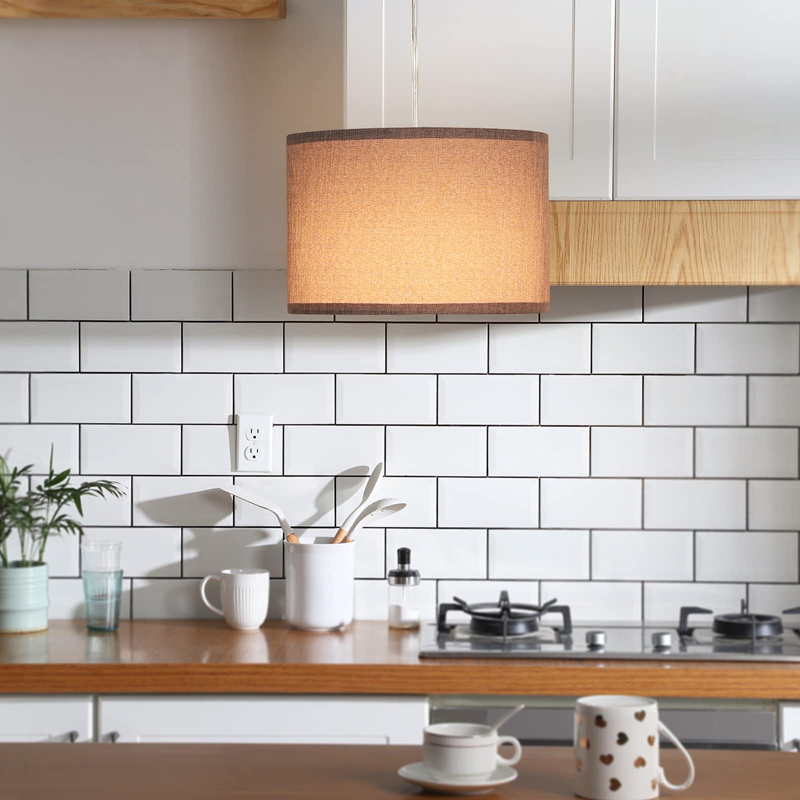 Foto 5 | Lámpara De Pared Enchufable Dewenwils, Lámpara Colgante De Tela Gris De 15 Pies - Venta Internacional.