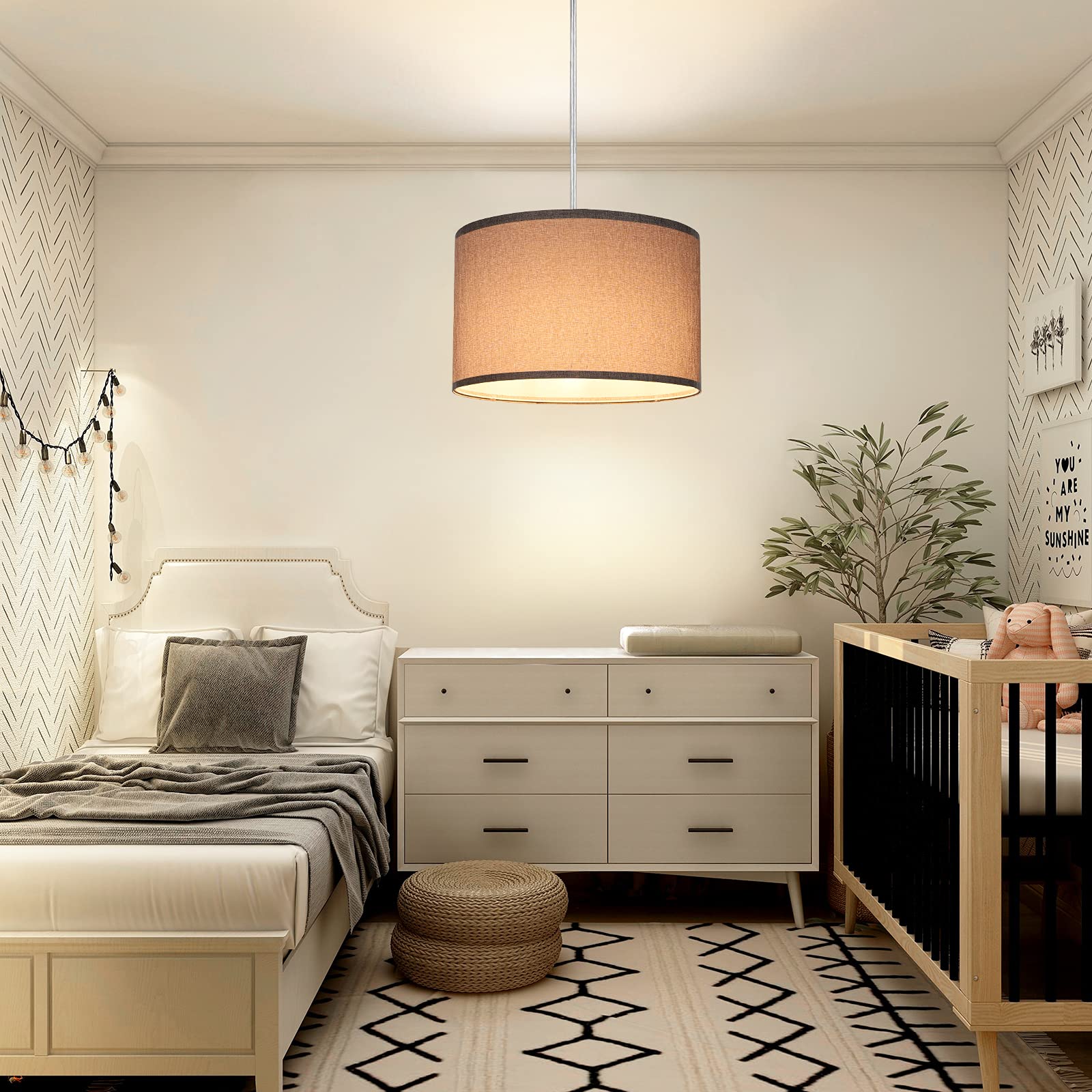 Foto 7 | Lámpara De Pared Enchufable Dewenwils, Lámpara Colgante De Tela Gris De 15 Pies - Venta Internacional.