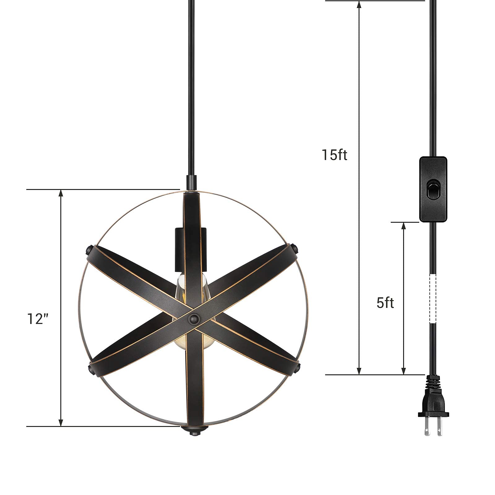 Foto 7 | Lámpara Colgante Enchufable Dewenwils Industrial 60w - Venta Internacional.