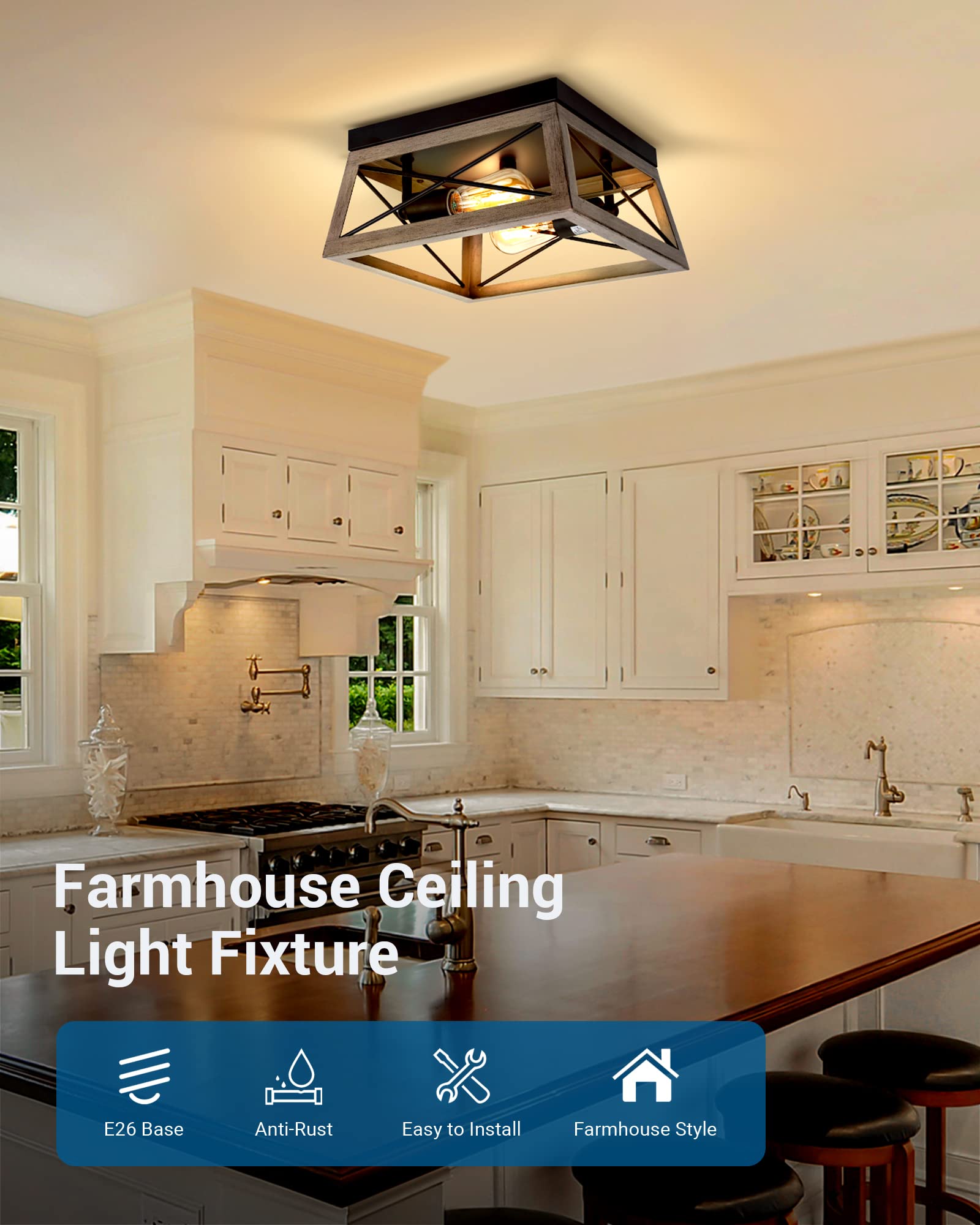 Foto 3 pulgar | Lámpara De Techo Dewenwils Farmhouse, 2 Luces, Madera Granulada - Venta Internacional.